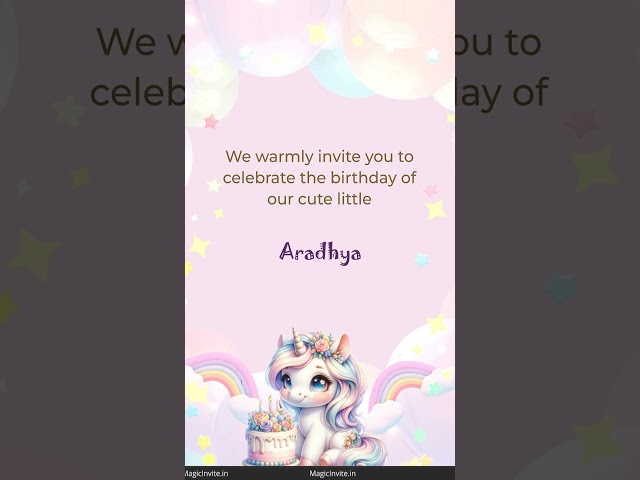Unicorn Dreams Birthday Invite |Invitation Video | Cute Kids Birthday Party Invite | Magicinvite.in